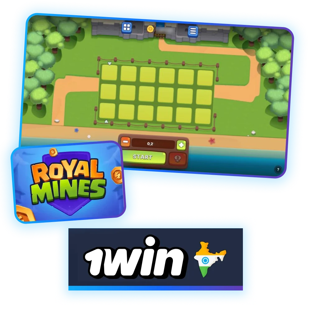 Click on the safe squares to win money in Royal Mines at 1win.
