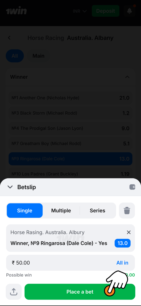 Enter your stake on 1Win and enjoy fast confirmation with clear winnings and live updates.